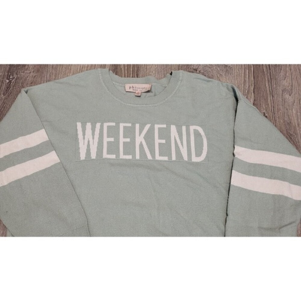 Philosophy Women's‎ Green and White Weekend Crewneck Sweater Size XLarge